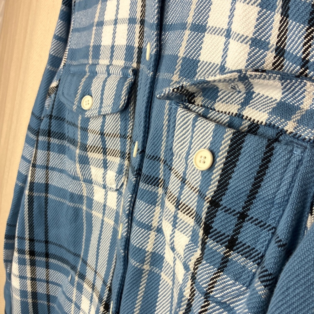 OUTERKNOWN Blanket Shirt Dress Organic Cotton Long Shacket Blue Plaid NWT - Picture 6 of 13